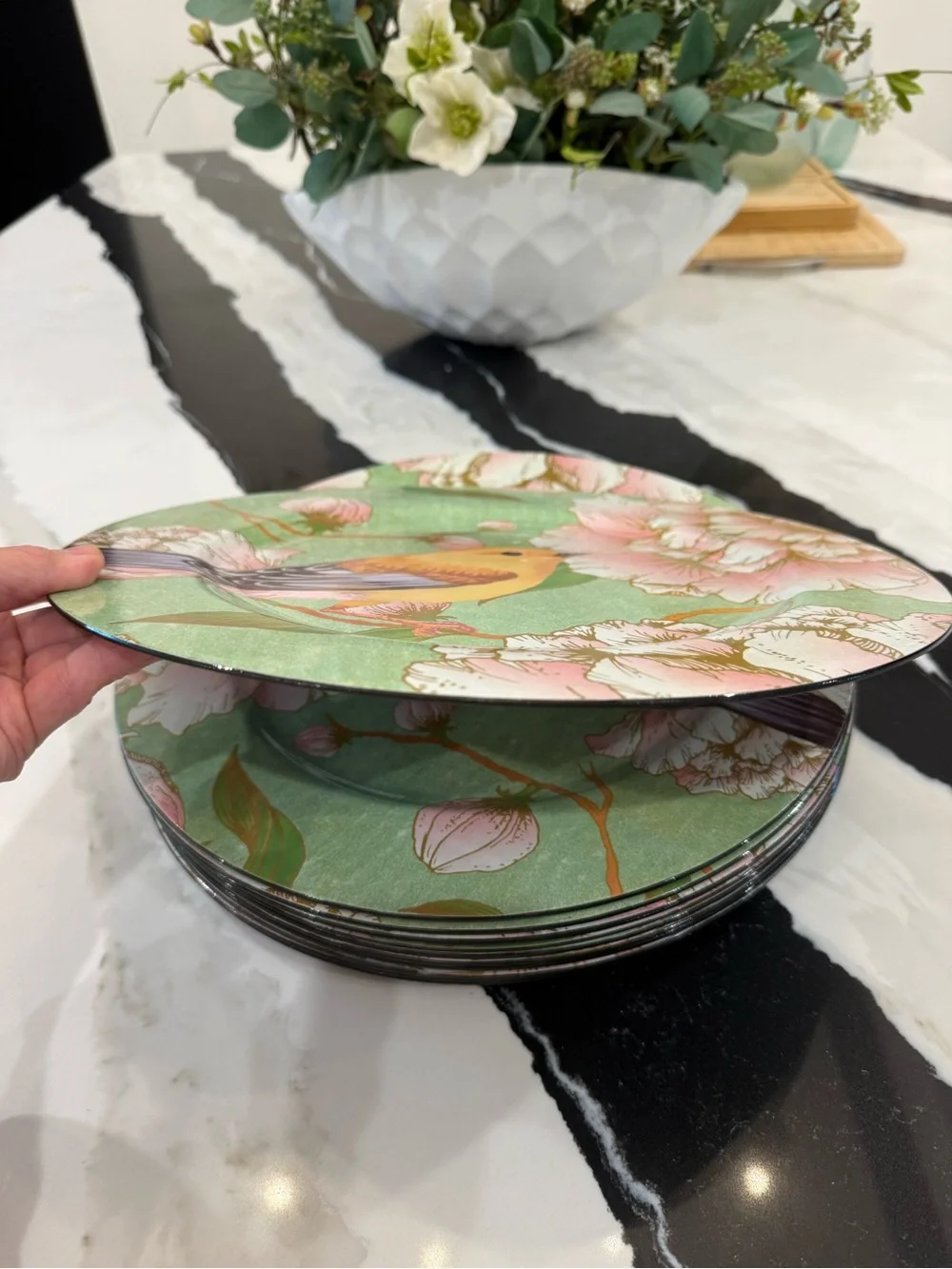 Set of 12 Bird & Floral Decorative Plastic Charger Plates
